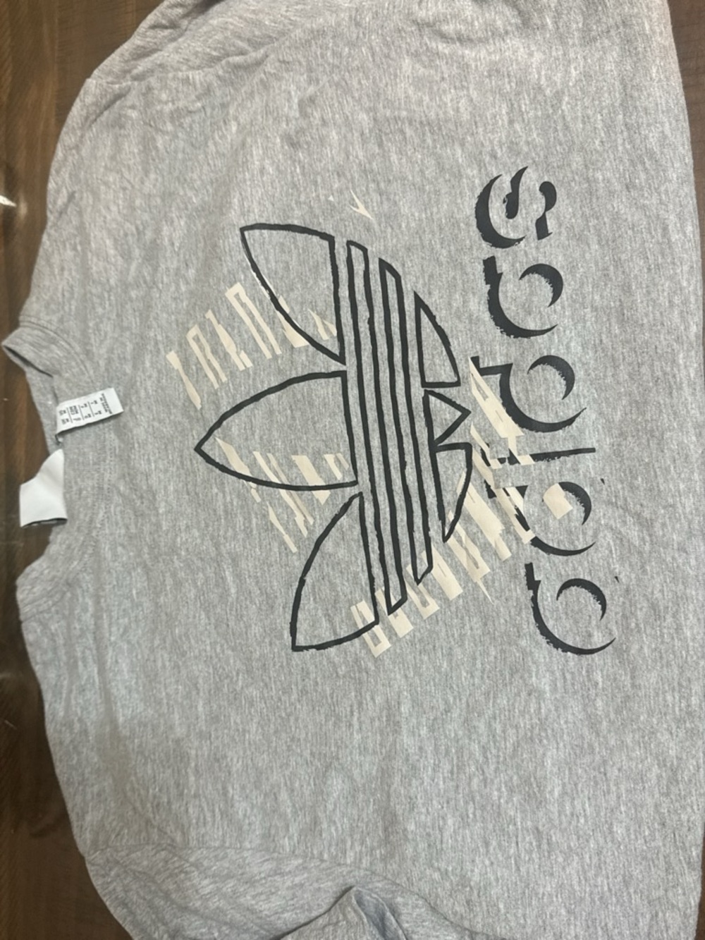 adidas Heather Gray Trefoil Logo Tee with Black Print